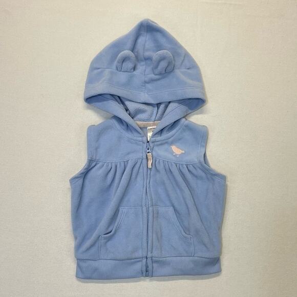 Carter’s Fleece Vest blue embroidery bird full zip jacket baby Size 9 Months - Picture 3 of 6